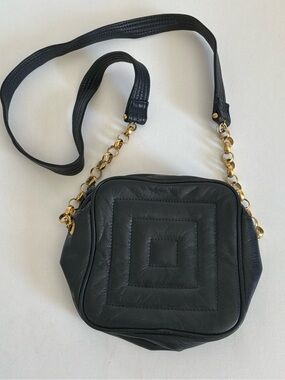 Vintage Jay Herbert by Sharif Black Leather Crossbody Bag Gold Chain